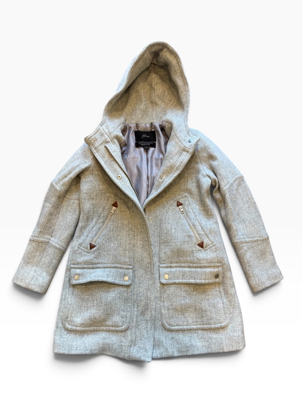 J Crew Chateau Parka Gray Wool Hooded Coat Nello Gori Size 0 Excellent